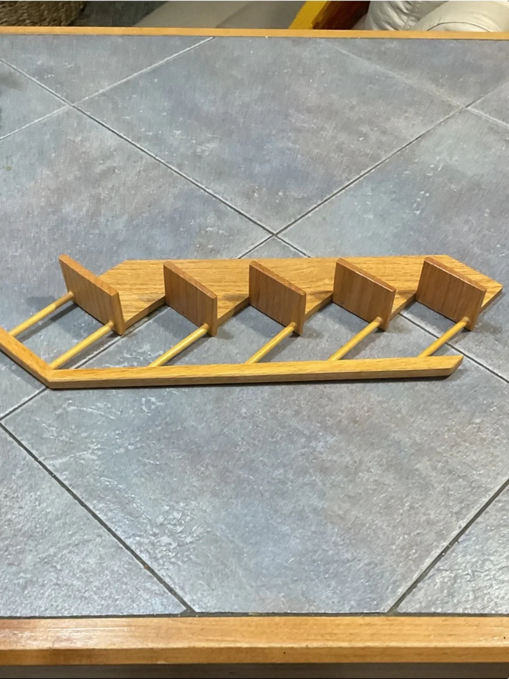 Wooden Wall Rack with Six Pegs - Honey Brown